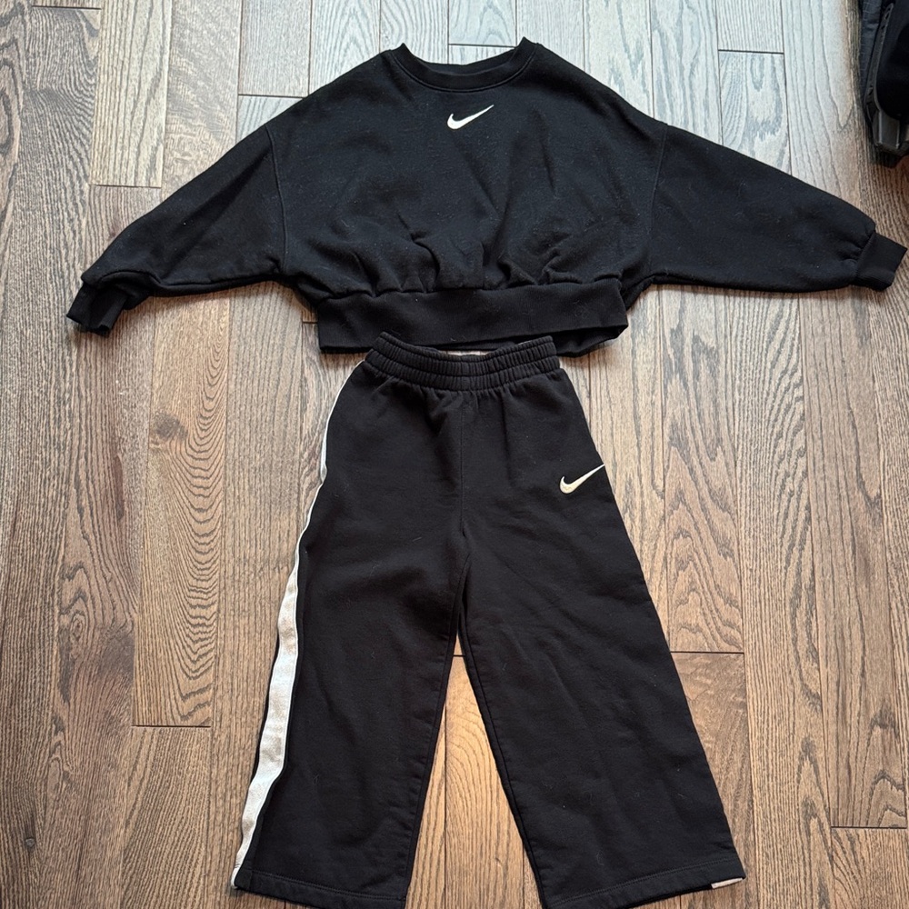 Nike Black Cropped Sweatshirt and Pants with White Accents